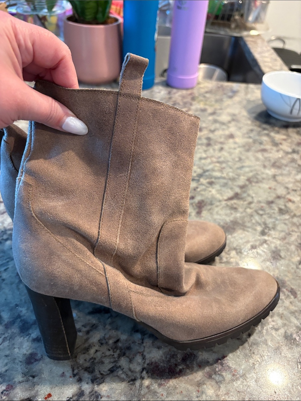Michael Kors Taupe Suede Mid-Calf Heeled Boots
